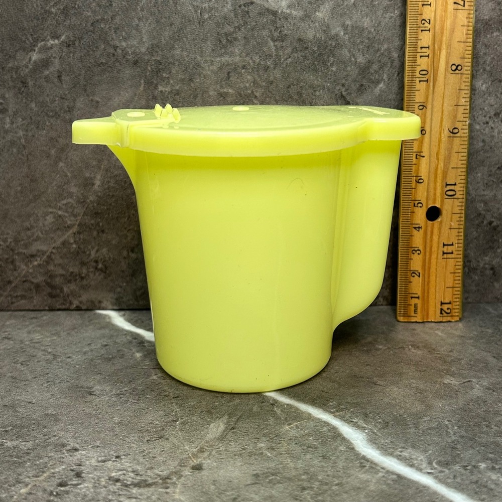 Vintage Tupperware Lime Green/Yellow Creamer Pitcher Flip Top Lid Made in USA